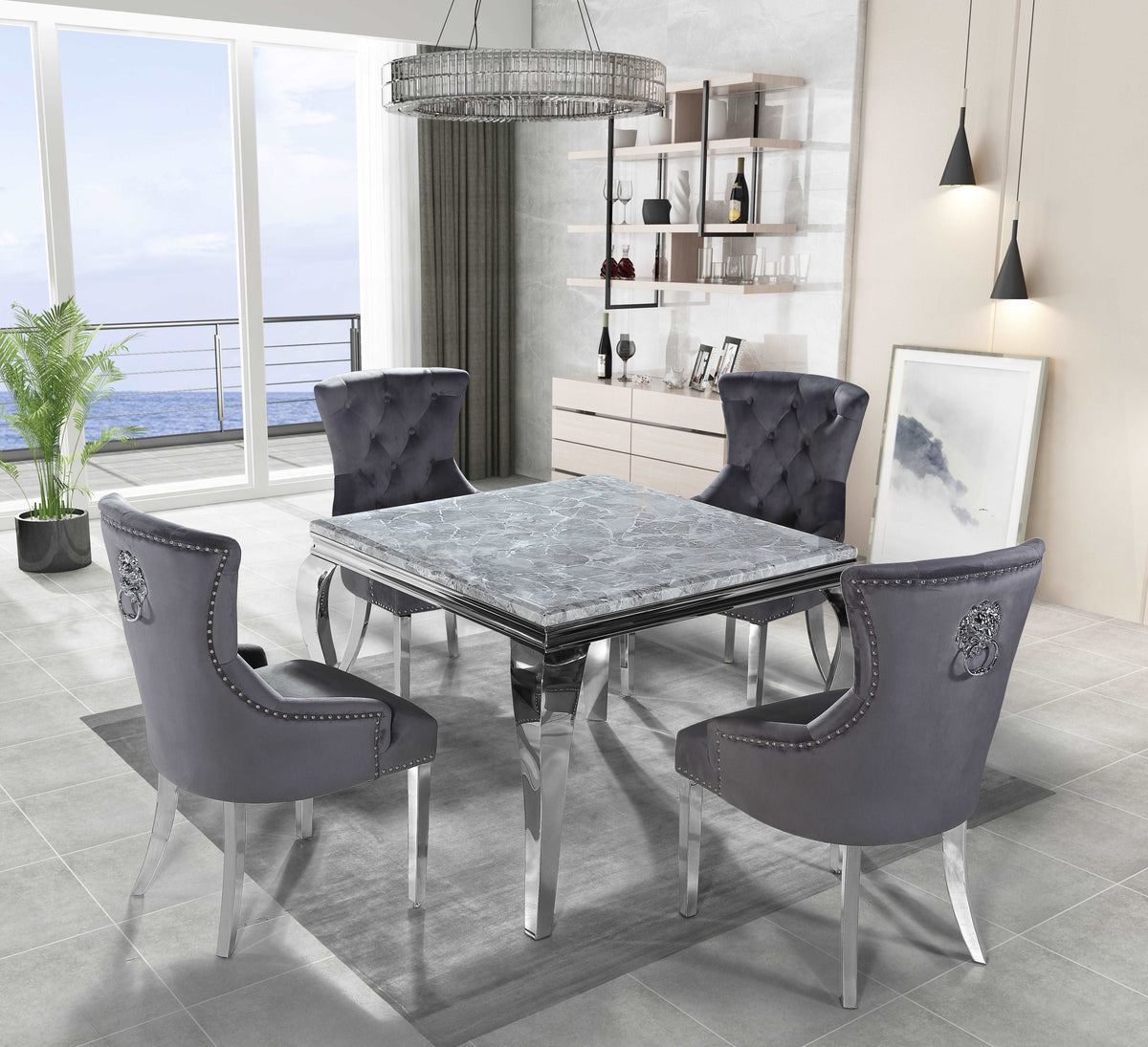Louis Chrome Marble Dining Table Only