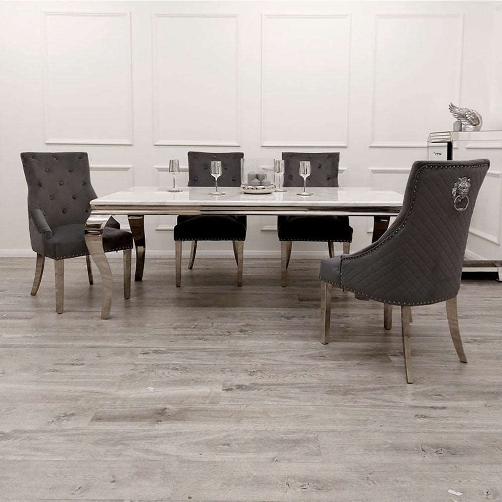 Louis Chrome Marble Dining Table Only