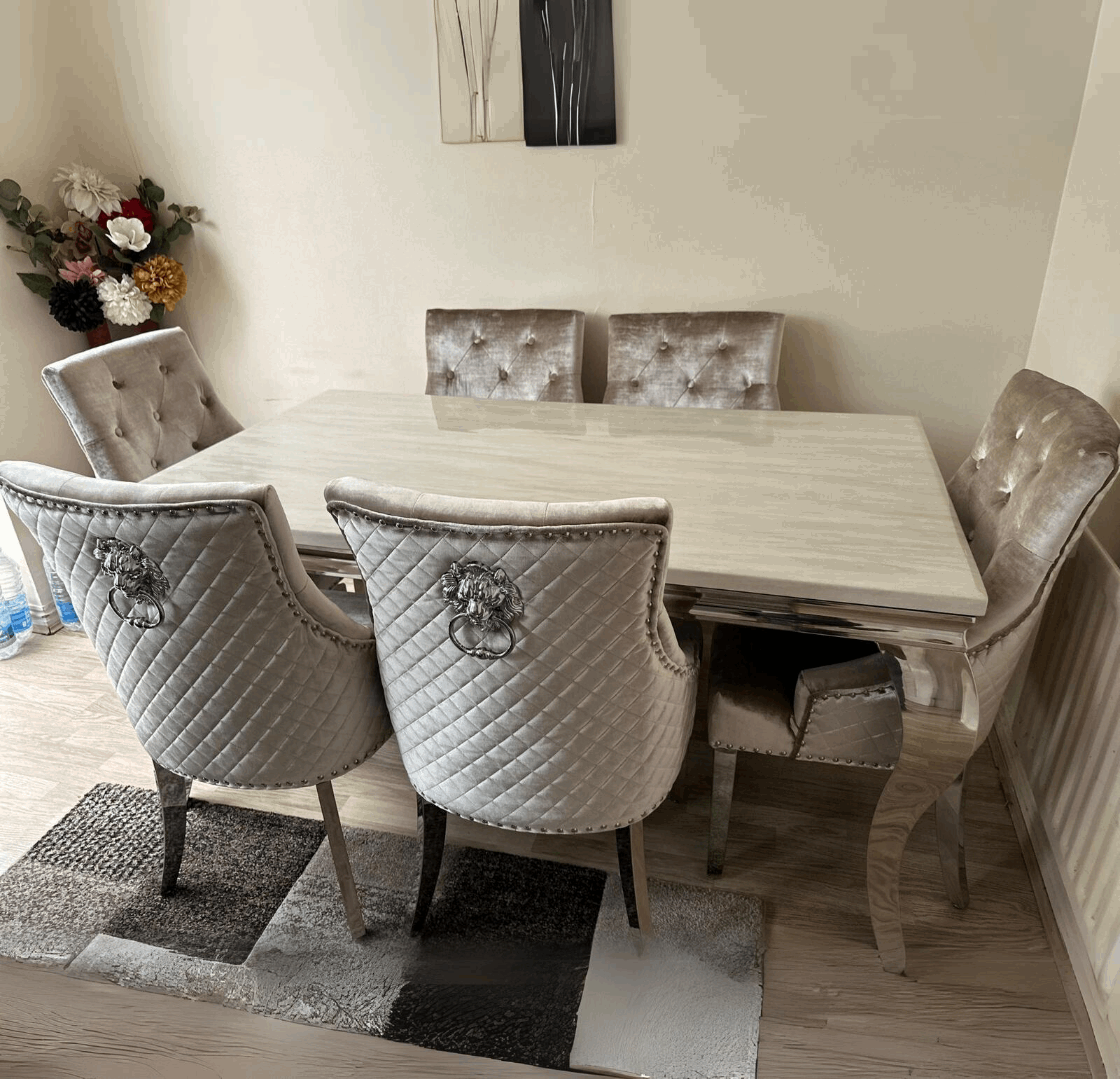 Louis Chrome Marble Dining Table Only