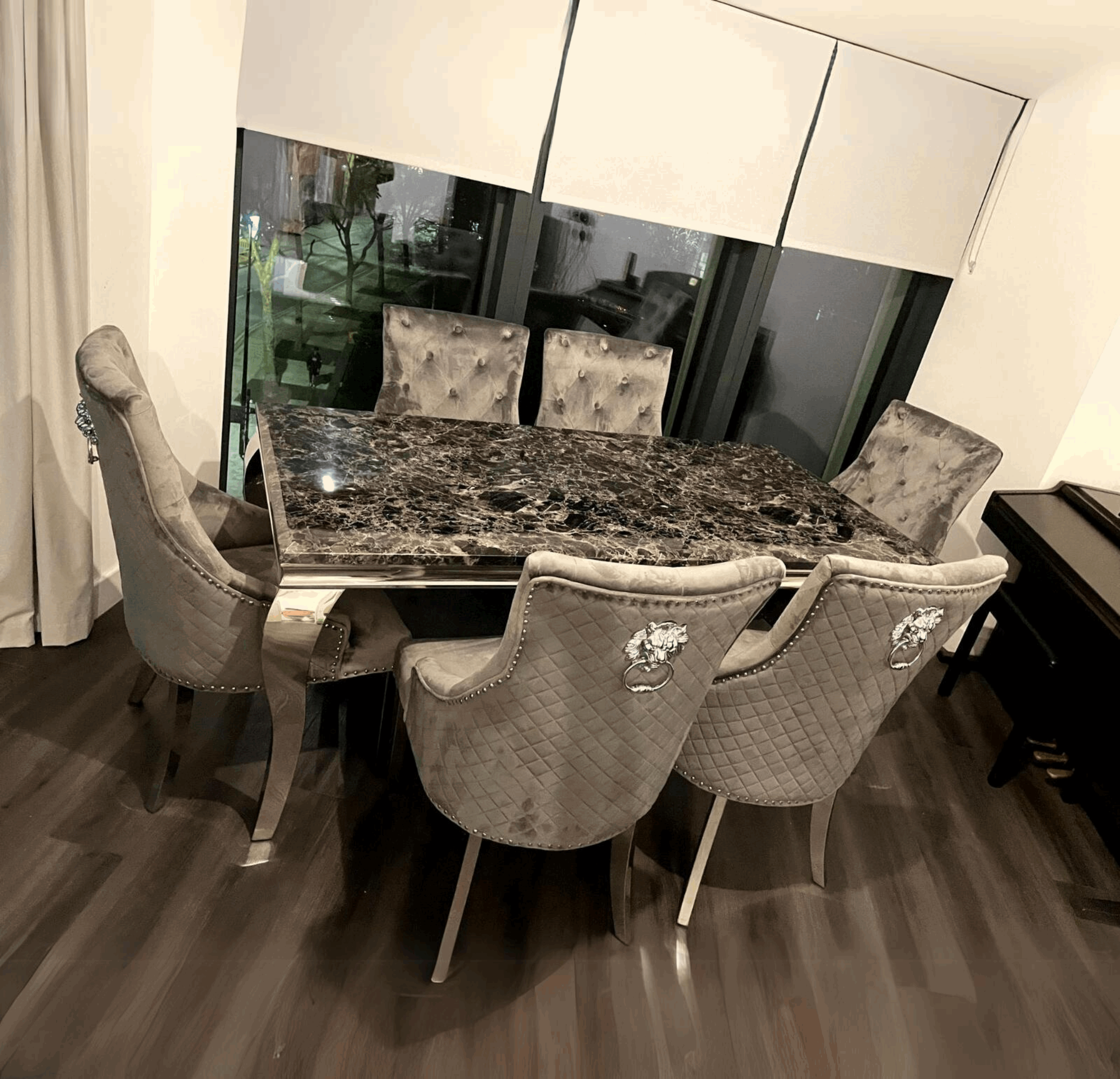 Louis Chrome Marble Dining Table Only