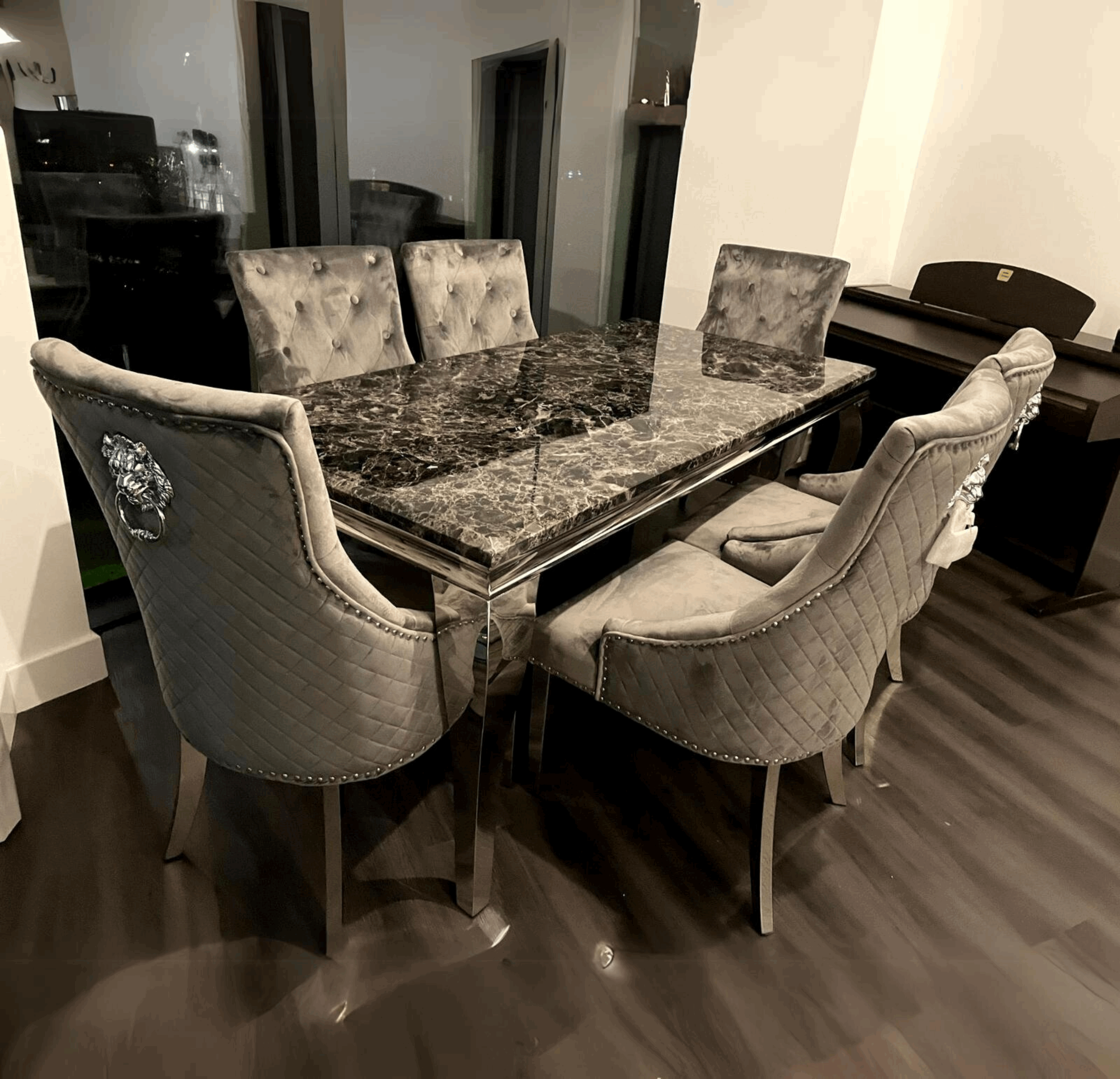 Louis Chrome Marble Dining Table Only