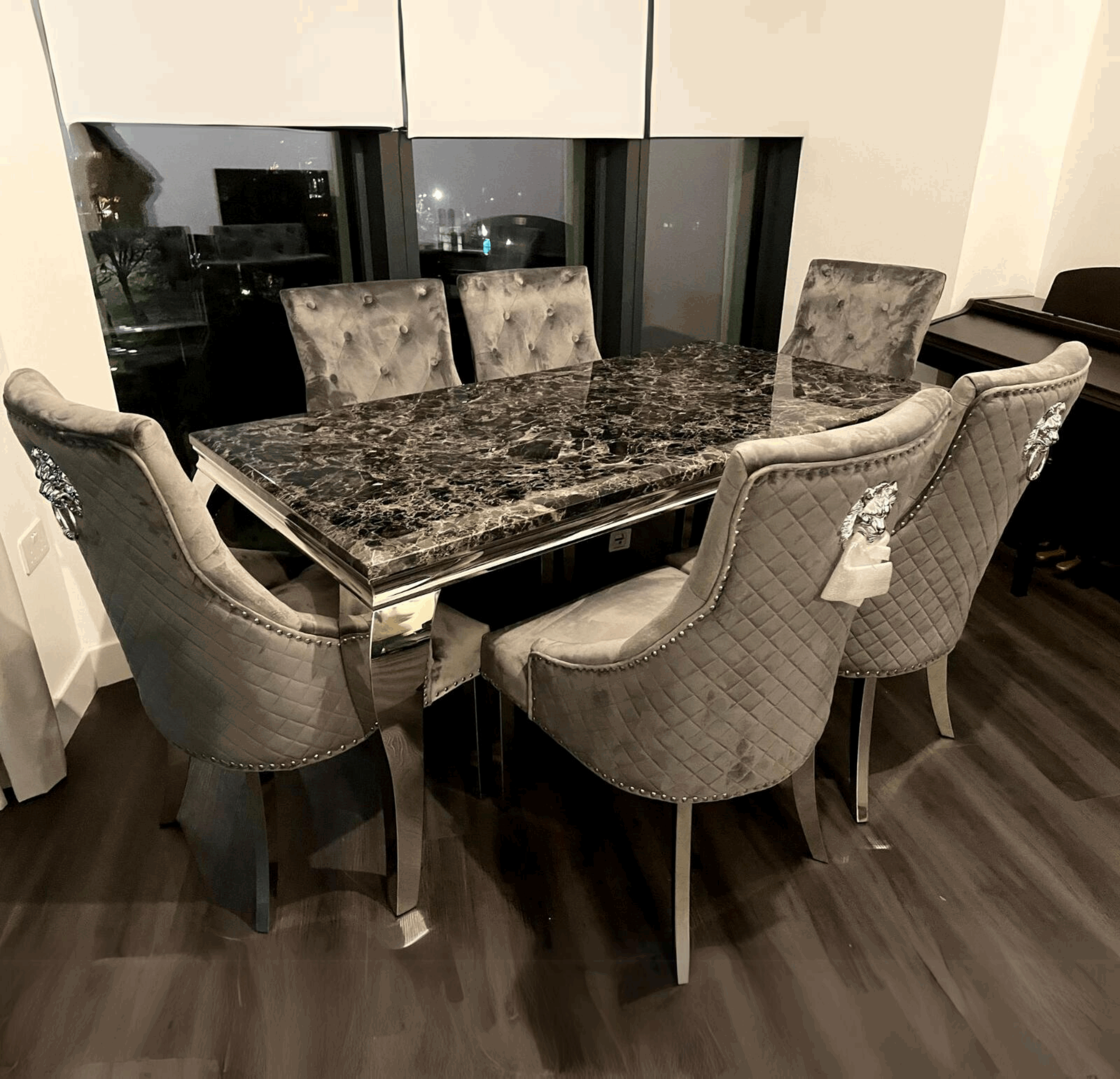 Louis Chrome Marble Dining Table Only
