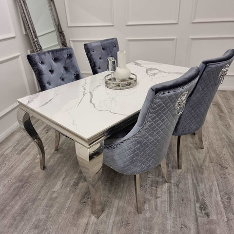 Louis Chrome Marble Dining Table Only