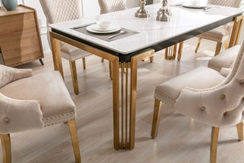 Sorrento Rectangular Ceramic Dining Table Set – Available in 150cm & 180cm with Ring Knocker or Lion Knocker Chairs - Exclusive Interior