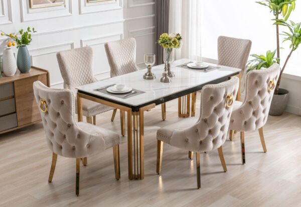 Sorrento Rectangular Ceramic Dining Table Set – Available in 150cm & 180cm with Ring Knocker or Lion Knocker Chairs - Exclusive Interior