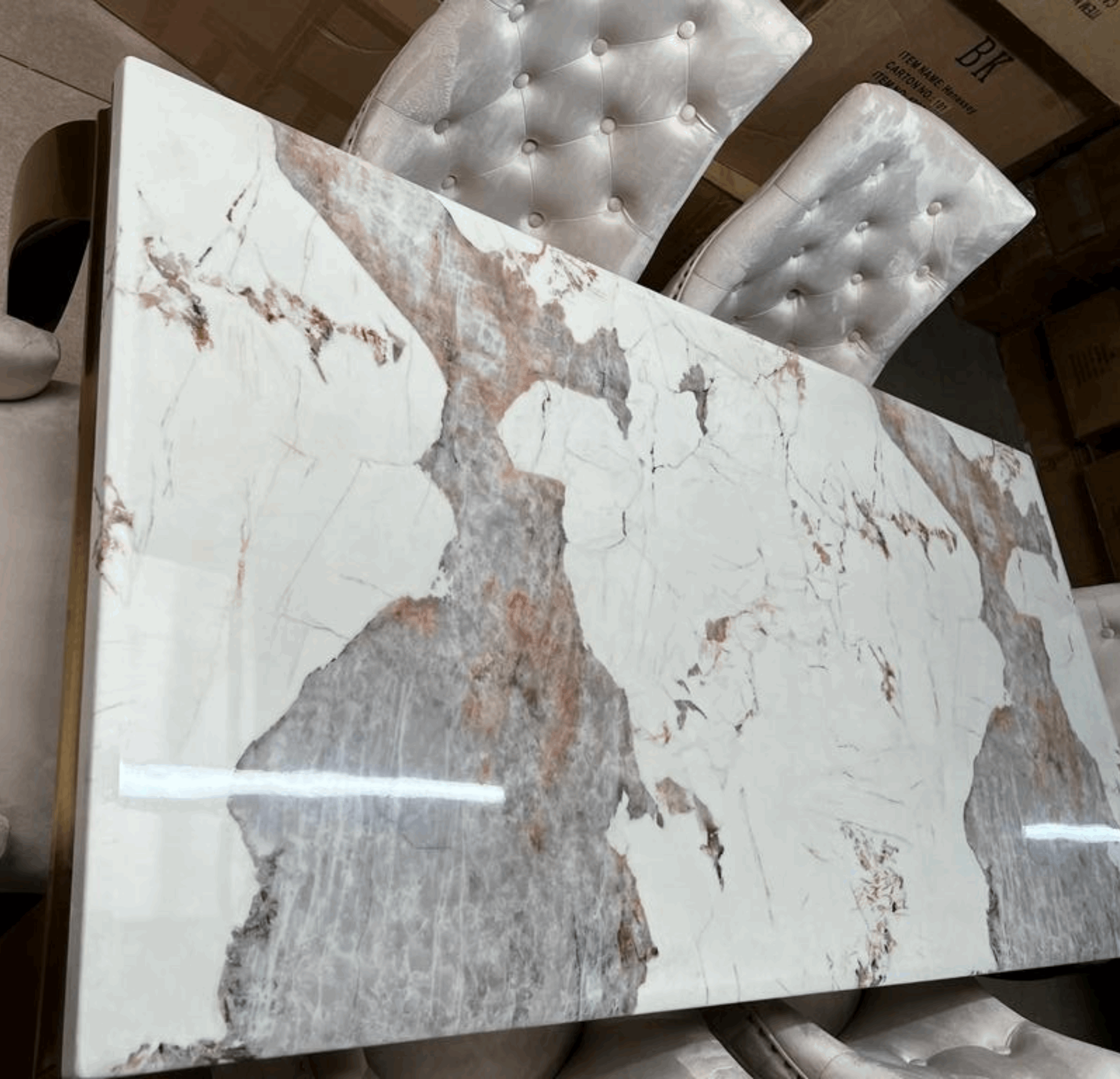 Louis Chrome Marble Dining Table Only