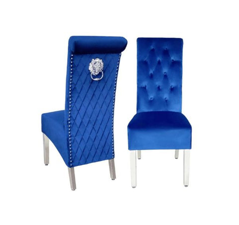 Pair of Sofia Blue Velvet High Back Chairs