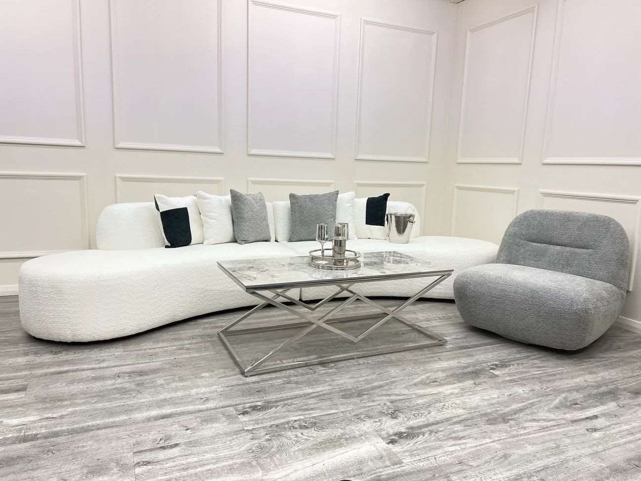 Solid Furniture LTD UK Fabric Miami Curved Cinema Boucle Sofa