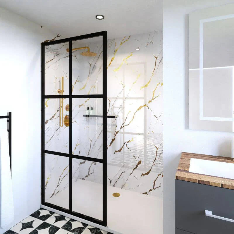 White gold PVC shower panel 100x240cm UK bathroom interior

