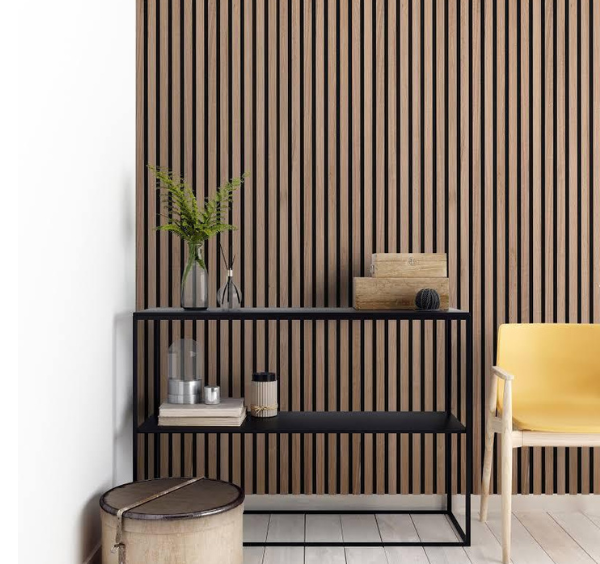 Wood Effect Slatted Veneer Dark Oak Wall Panels – Modern Decorative Wall Cladding
