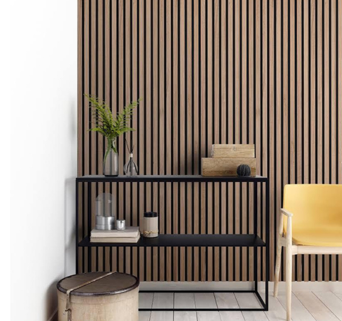 Wood Effect Slatted Veneer Dark Oak Wall Panels – Modern Decorative Wall Cladding