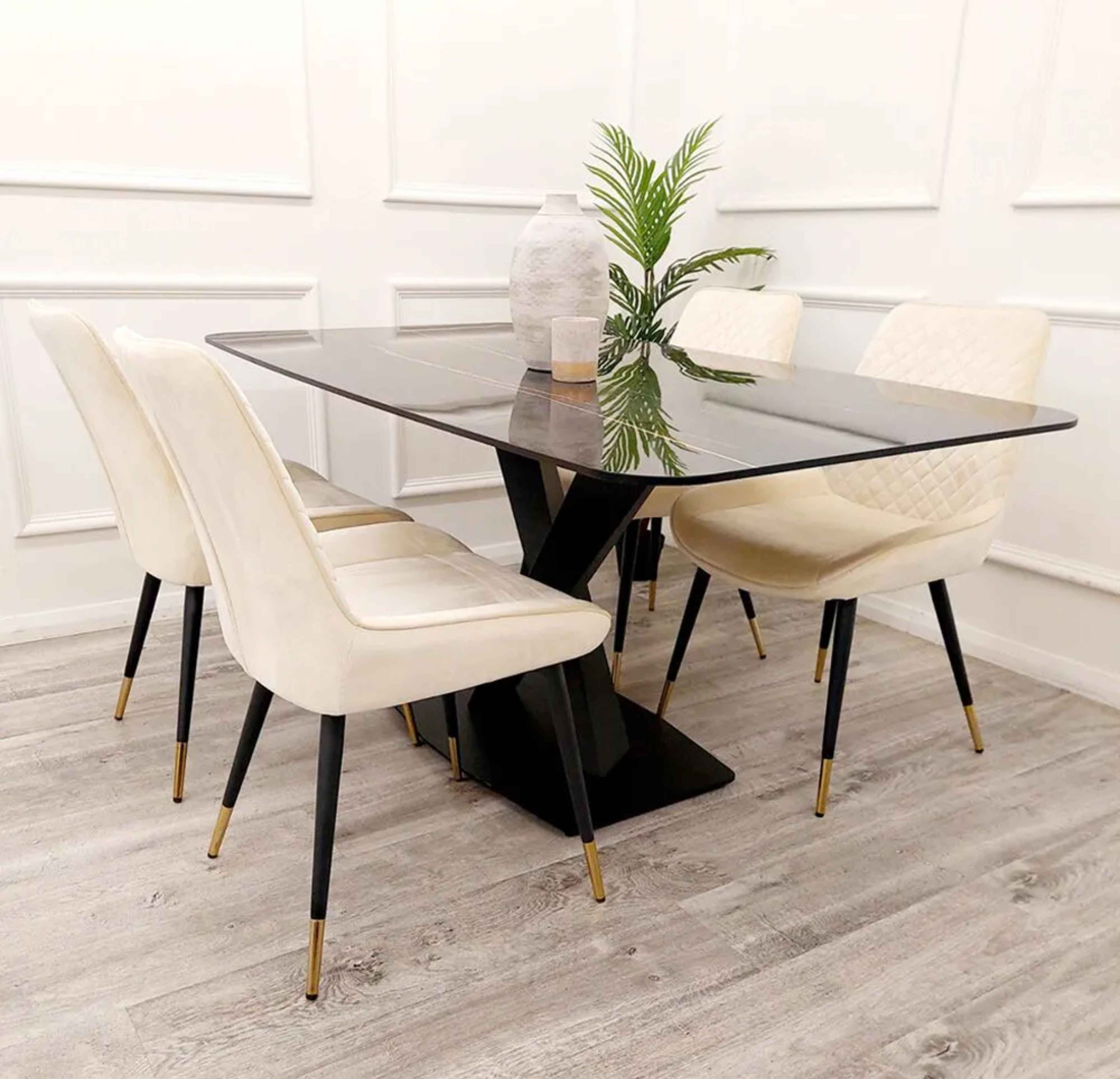 Apollo Black Dining Table with Chairs - SOLID FURNITURE LTD