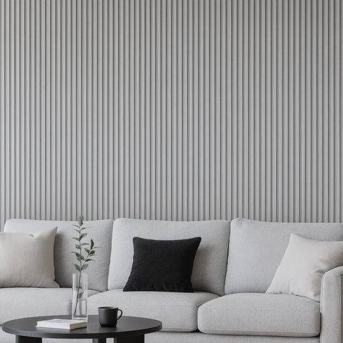 Ash grey wave wall panels with stylish 3D texture and interlocking WPC cladding for modern interior feature walls.

