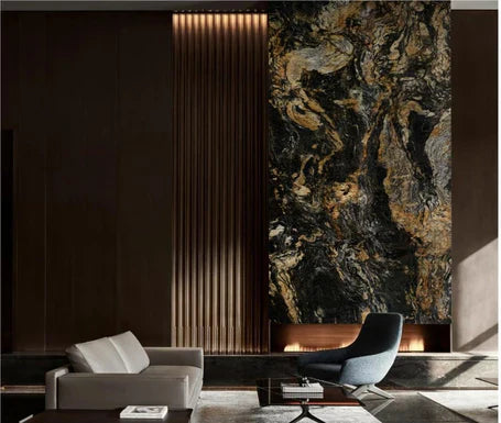 Waterproof black gold marble effect wall panels kitchen