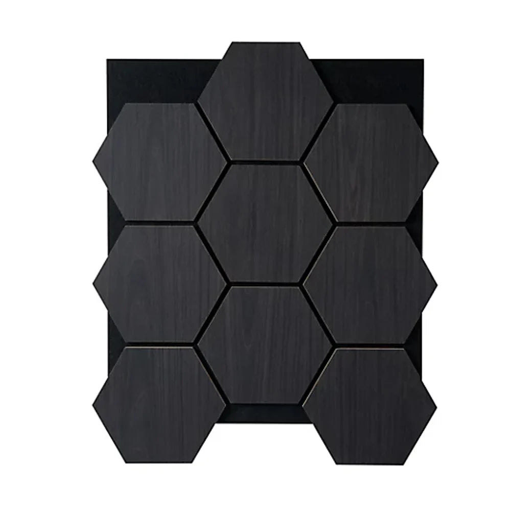 Black oak hexagon acoustic wall panels pack of 4 65.5x80cm UK interior

