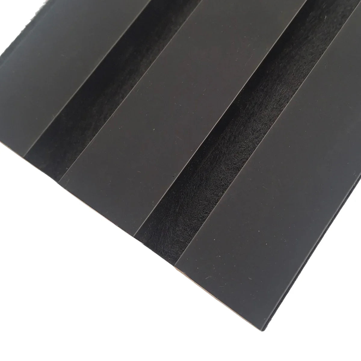 Black acoustic slat wall panels 240x32cm UK interior

