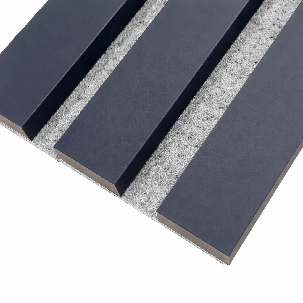 Blue and grey acoustic wall panels with felt backing


