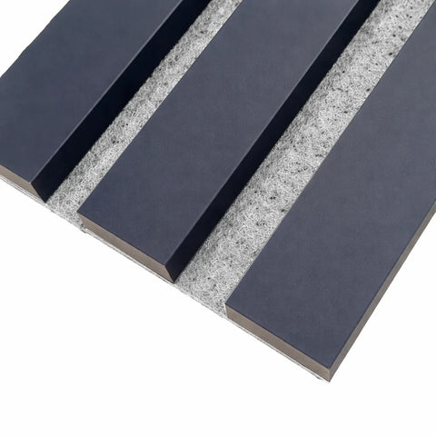 Blue and grey acoustic wall panels with felt backing


