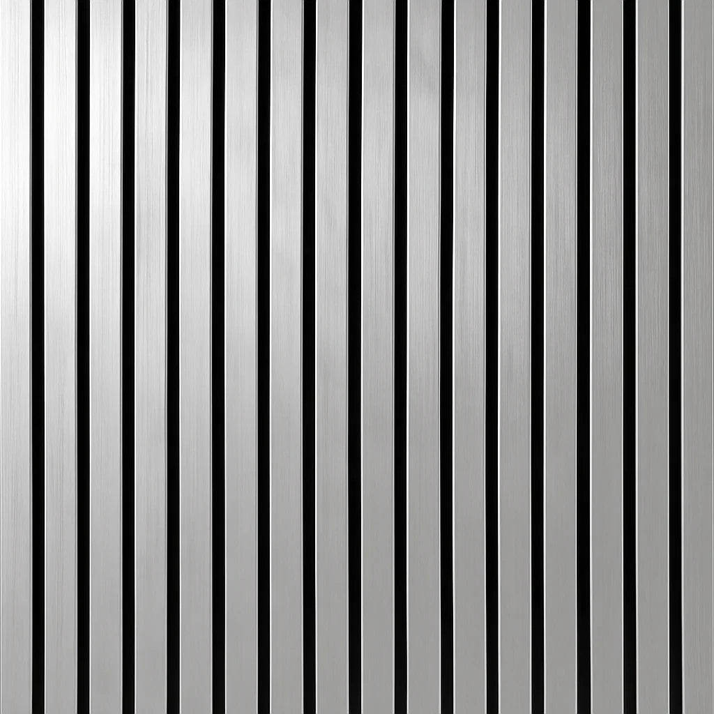 Chrome metallic acoustic 3-sided slat wall panels 240x32cm UK

