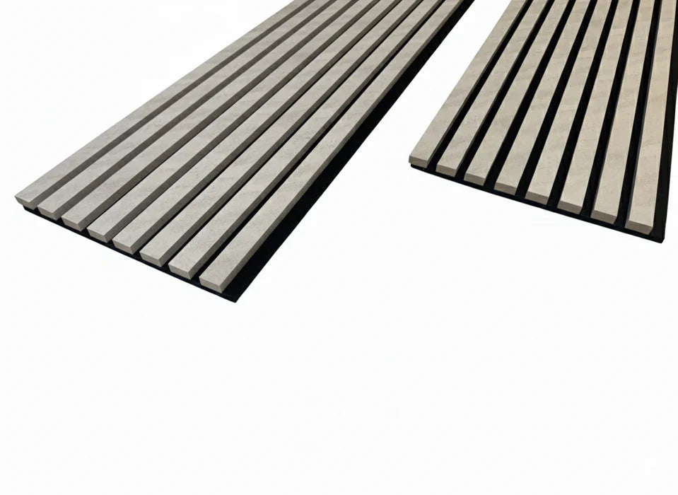 Industrial concrete acoustic slatted wall panel room décor

