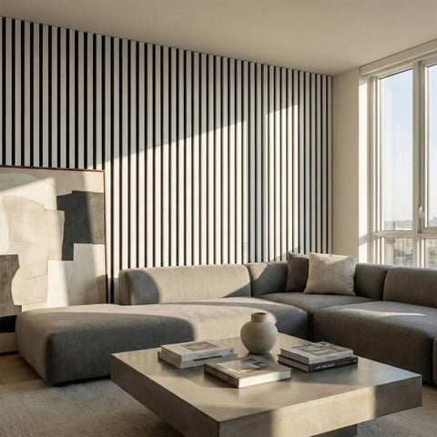 Contemporary dovegrey acoustic feature wall panels UK


