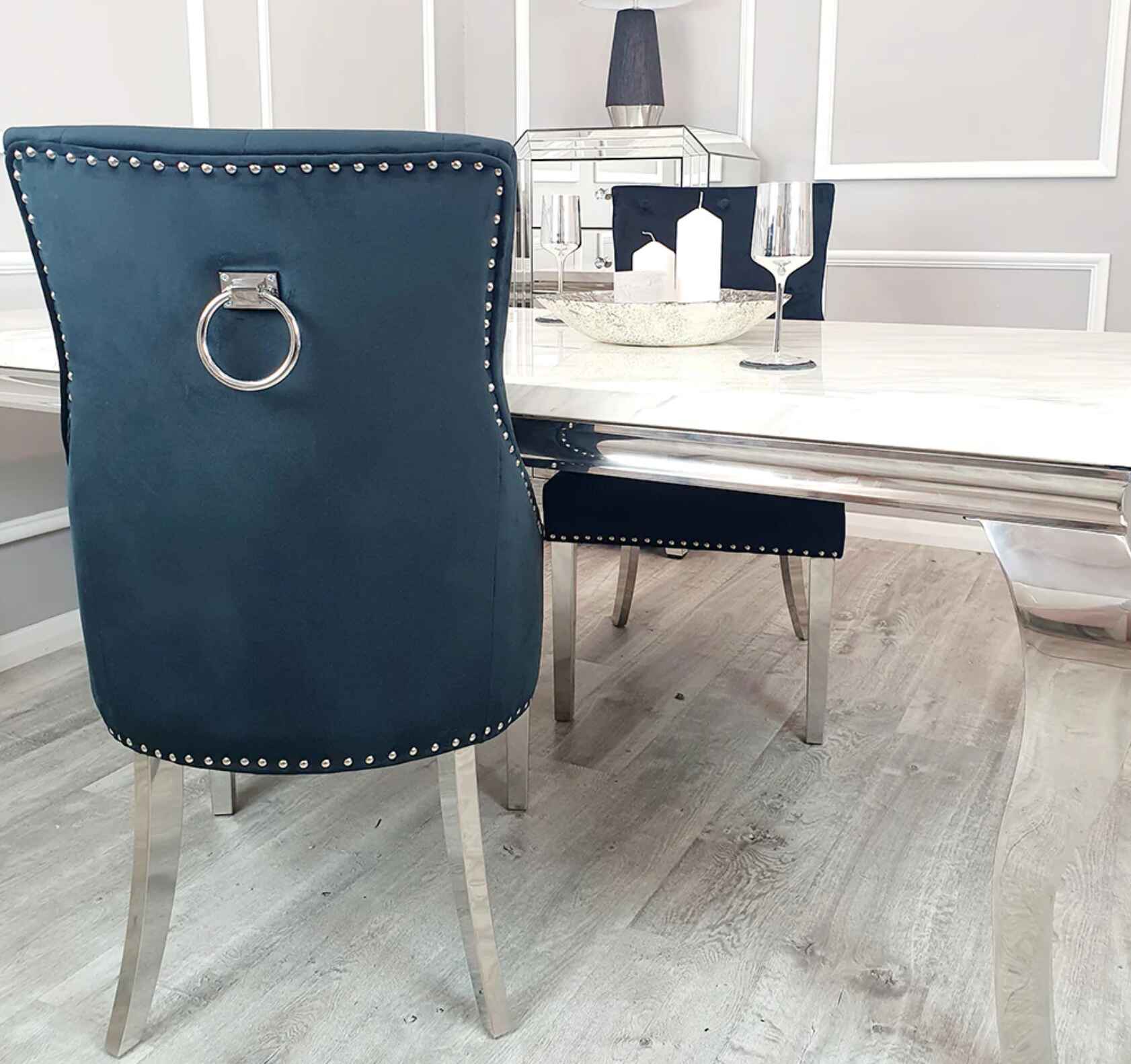 Duke Chrome Black Velvet Dining Chairs SOLID FURNITURE