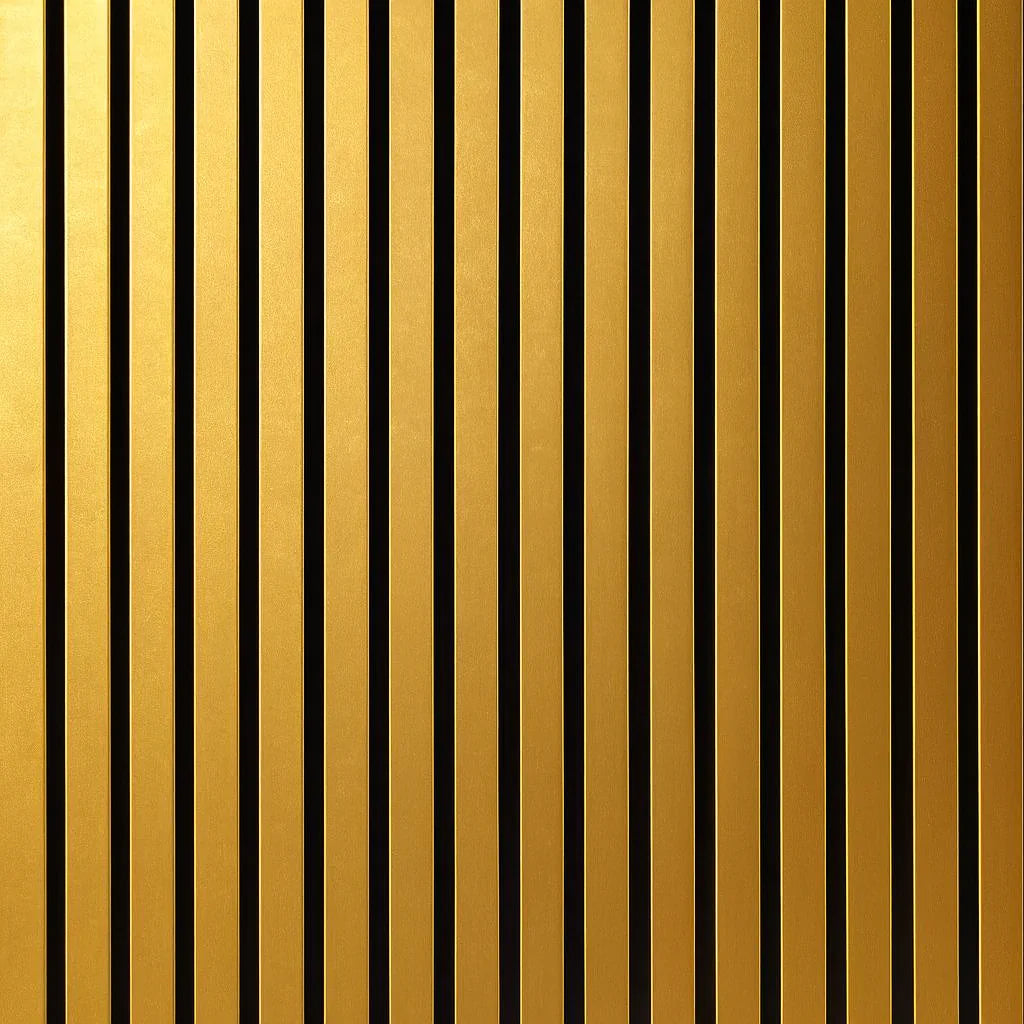 Gold coloured acoustic slat wall panels 240x32cm UK modern interior

