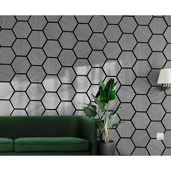 Sound absorbing light grey hexagon acoustic wall panels UK modern décor

