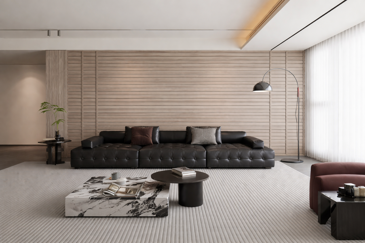 Grey seamless WPC wall panels with authentic wood-effect finish for modern UK interior feature walls