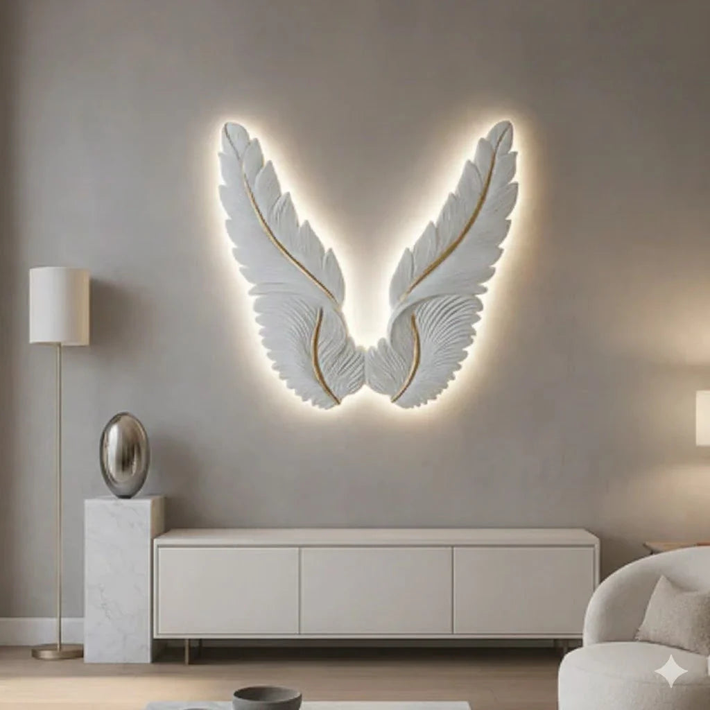 LED wings wall art white decorative lighting for living room UK