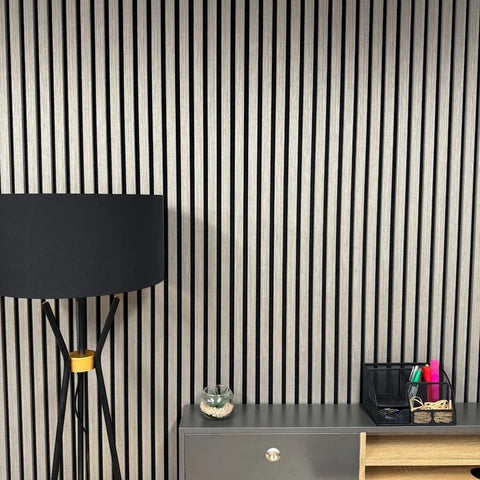 Sound-absorbing light grey wall panel interior décor

