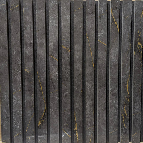 Sound absorbing acoustic slatted panel marble black gold

