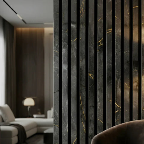Marble black & gold acoustic slatted large wall panel 240x60cm UK