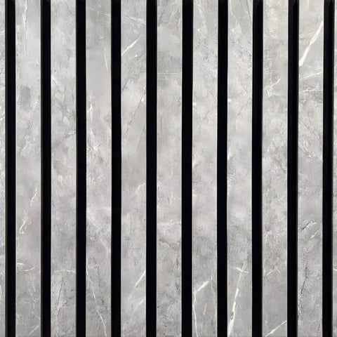 Grey marble acoustic slatted wall panel 240x60 cm UK interior

