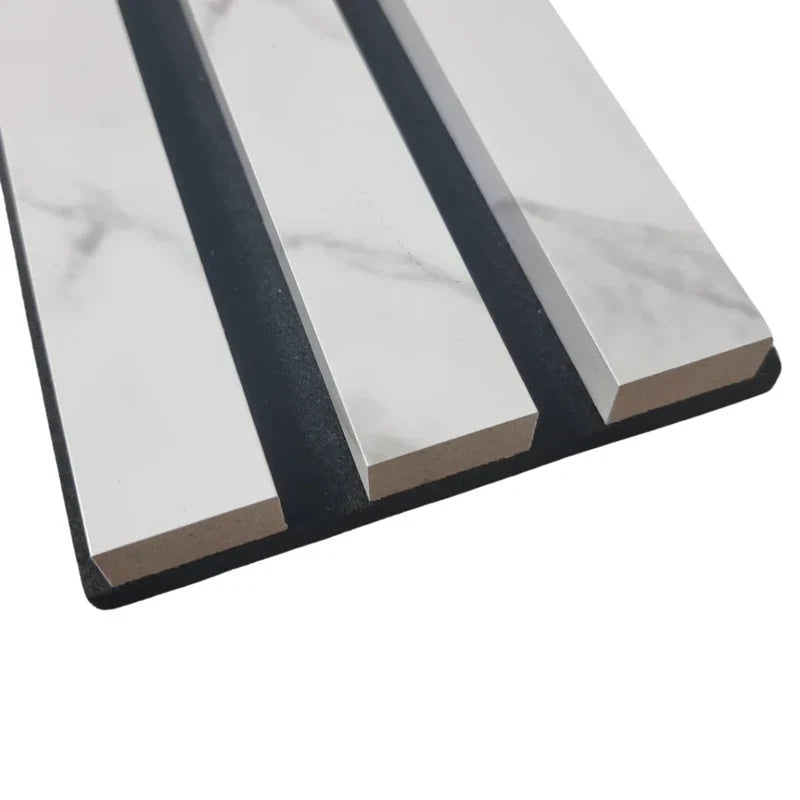 White marble acoustic slatted wall panel 240x60cm UK interior

