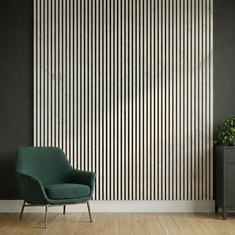 Elegant white marble acoustic wall panel with vertical slats

