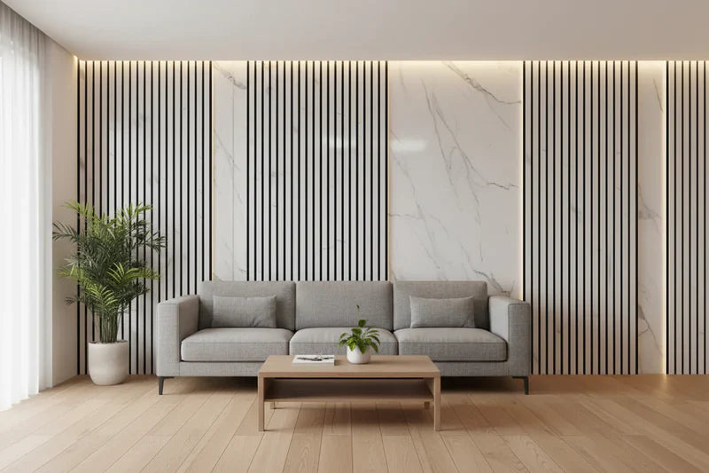 Feature wall marble acoustic panel for living room décor


