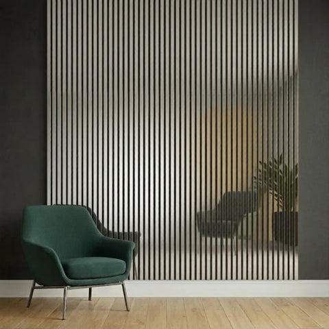 Metallic dark grey acoustic slatted wall panel 240x60cm UK

