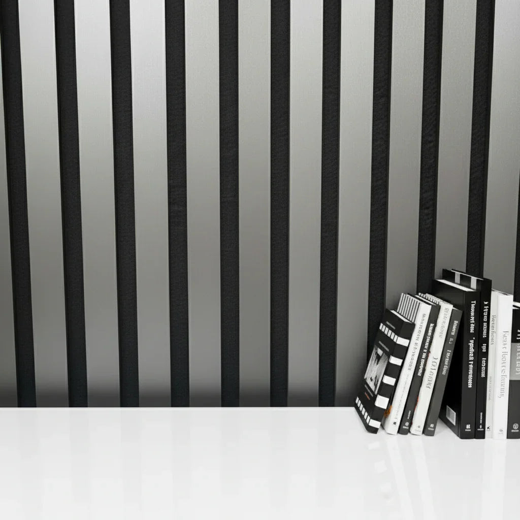 Modern metallic acoustic slat wall panel for feature wall

