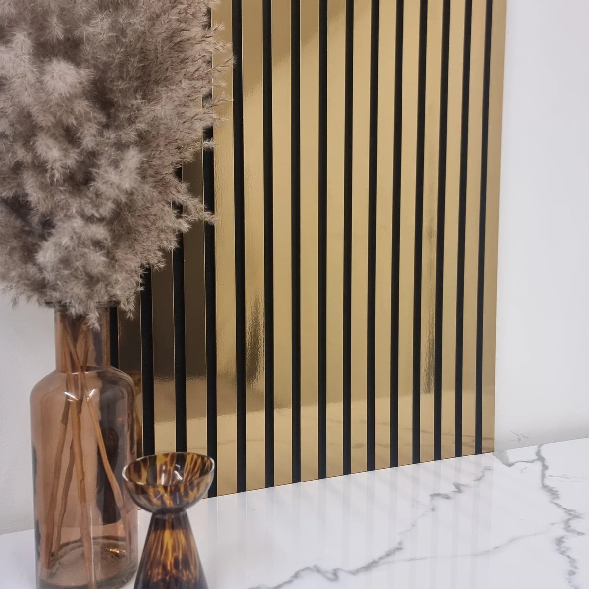 Metallic gold acoustic slatted wall panel 240x60cm UK

