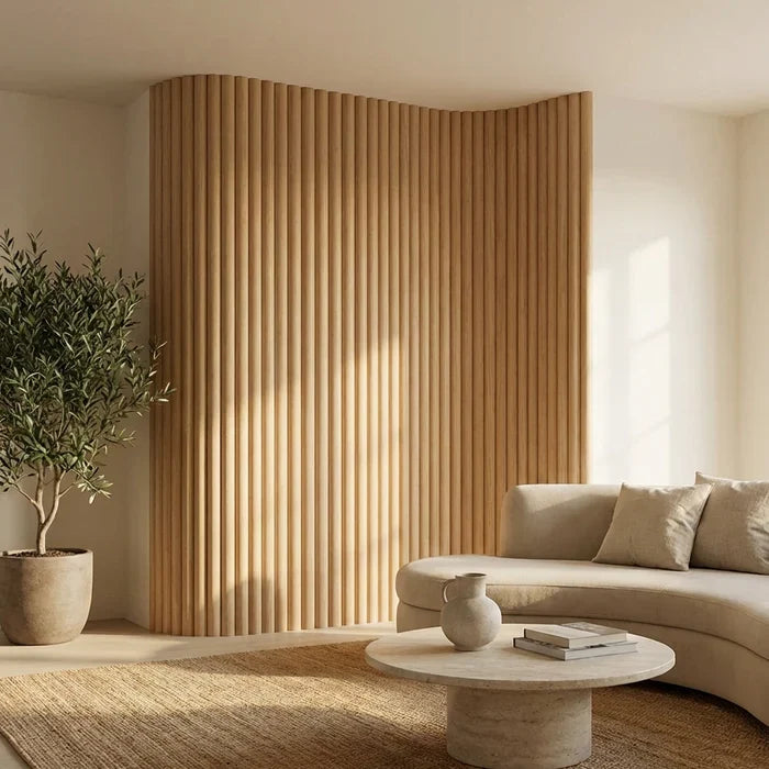 Flexible oak wood flute panel easy install Prime Furnishing UK

