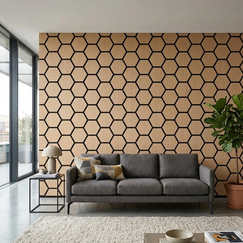 Premium acoustic wall panels oak geometric feature wall UK

