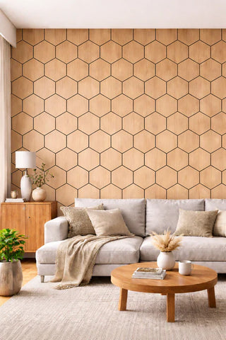 Oak hexagon acoustic wall panels easy install Prime Furnishing UK

