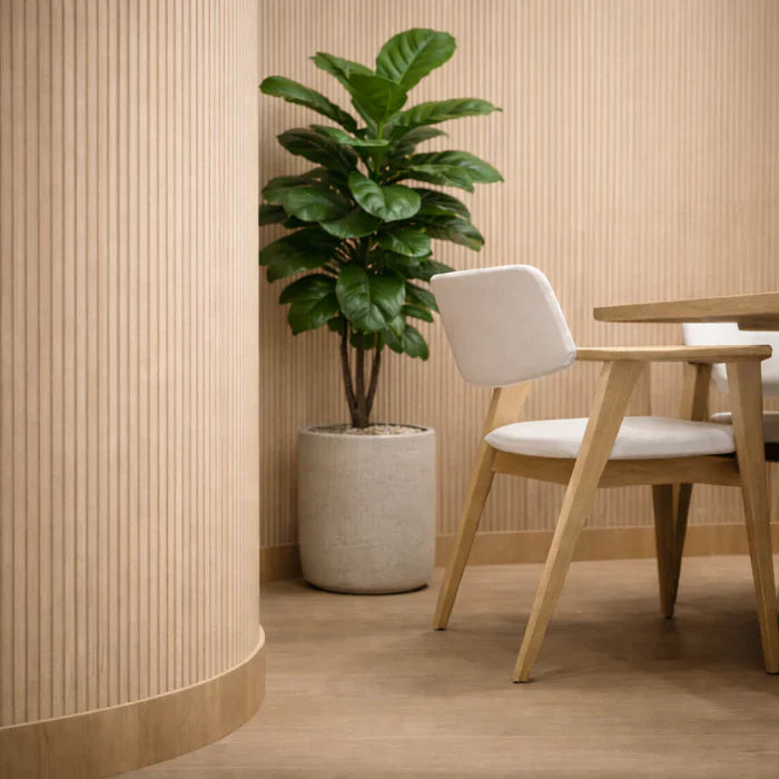 Bendable oak veneer wall panel for curved architecture UK

