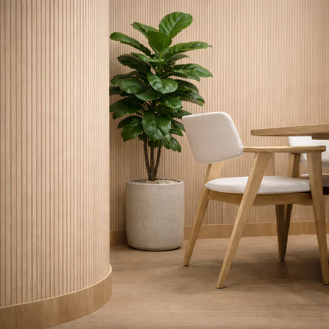 Bendable oak veneer wall panel for curved architecture UK


