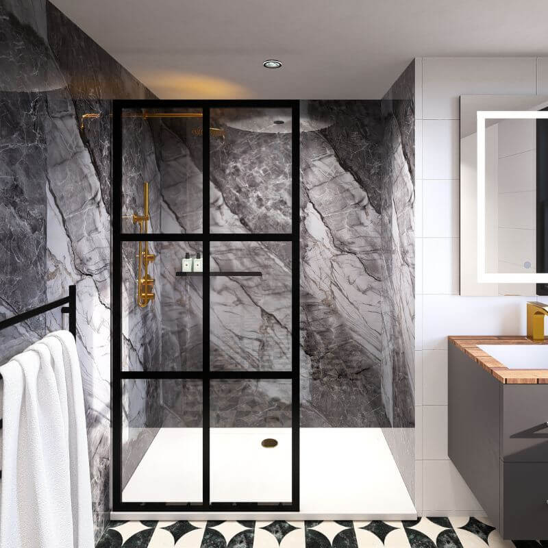 Premium black grey PVC shower panel 100x240cm UK bathroom

