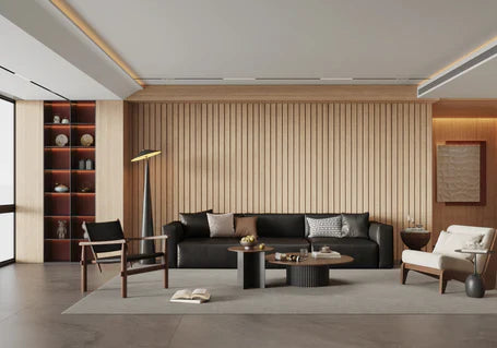 Seamless oak WPC wall cladding panels with smooth joint-free design and durable composite material