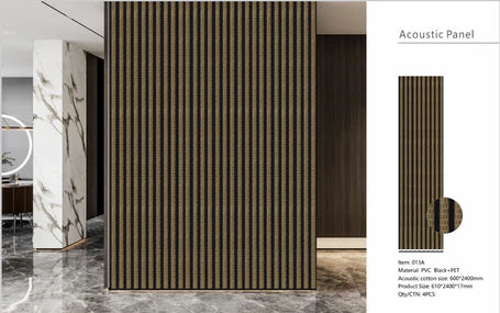 UK brown printed acoustic wall panel with gold detailing


