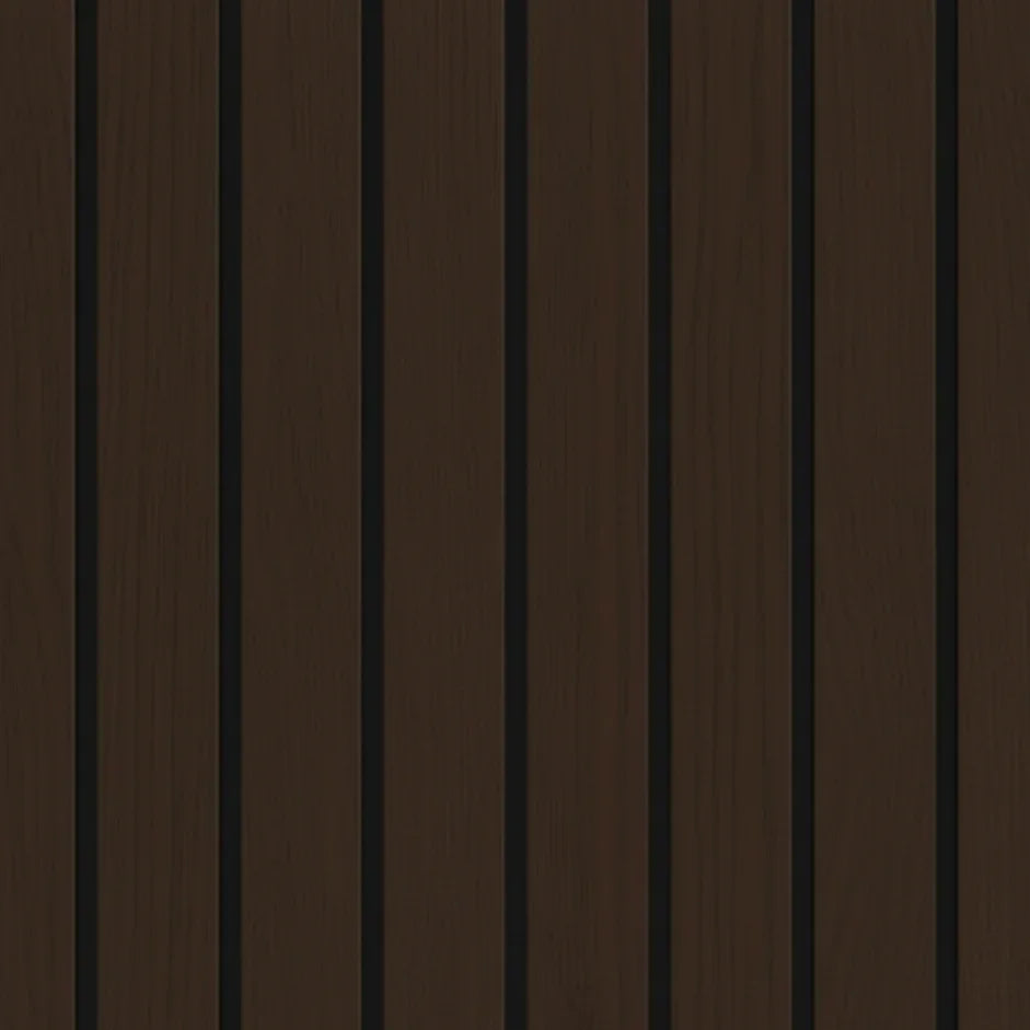 Wide slat smoked oak wood veneer acoustic wall panels 240x30cm UK interior

