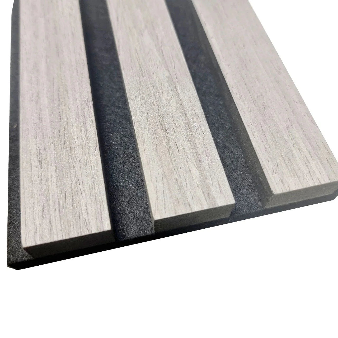 Ash grey acoustic slatted wall panel 60x240cm UK interior

